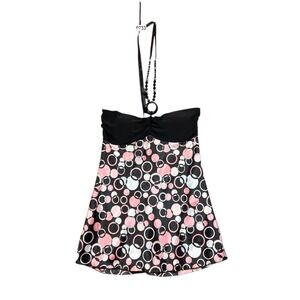 Women's Brown Halter‎ Top with Beaded Neck Tie Vintage Y2K, Size Medium